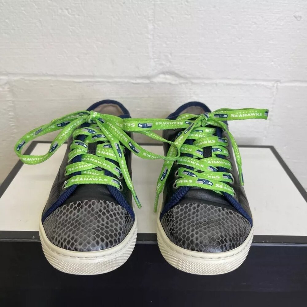 Lanvin Paris Cap Toe Navy Blue Leather Sneaker Lace Up‎ Women's Size 37 EU/7 US